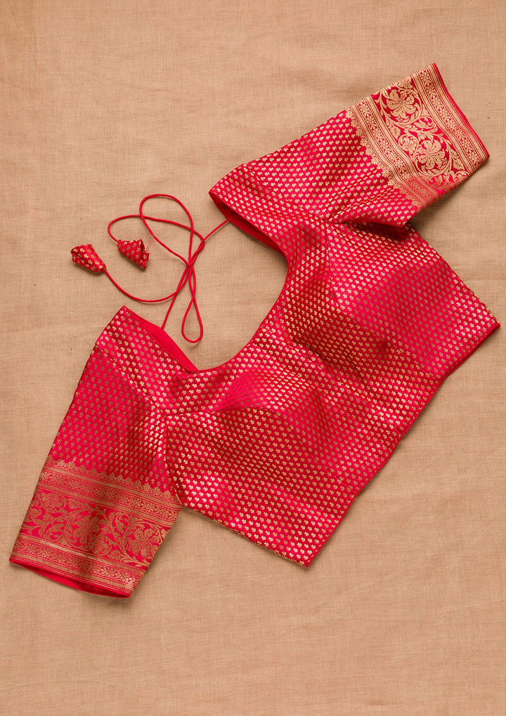 Red Zariwork Raw Silk Blouse-Koskii