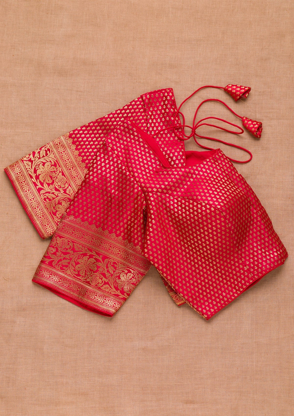 Red Zariwork Raw Silk Blouse-Koskii