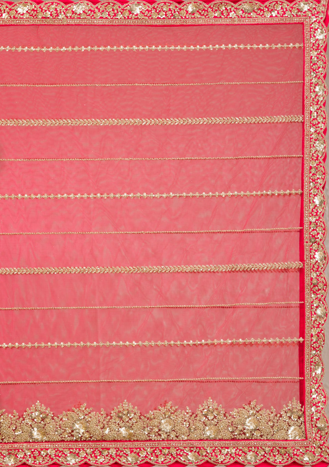 Red Zariwork Raw Silk Readymade Lehenga-Koskii