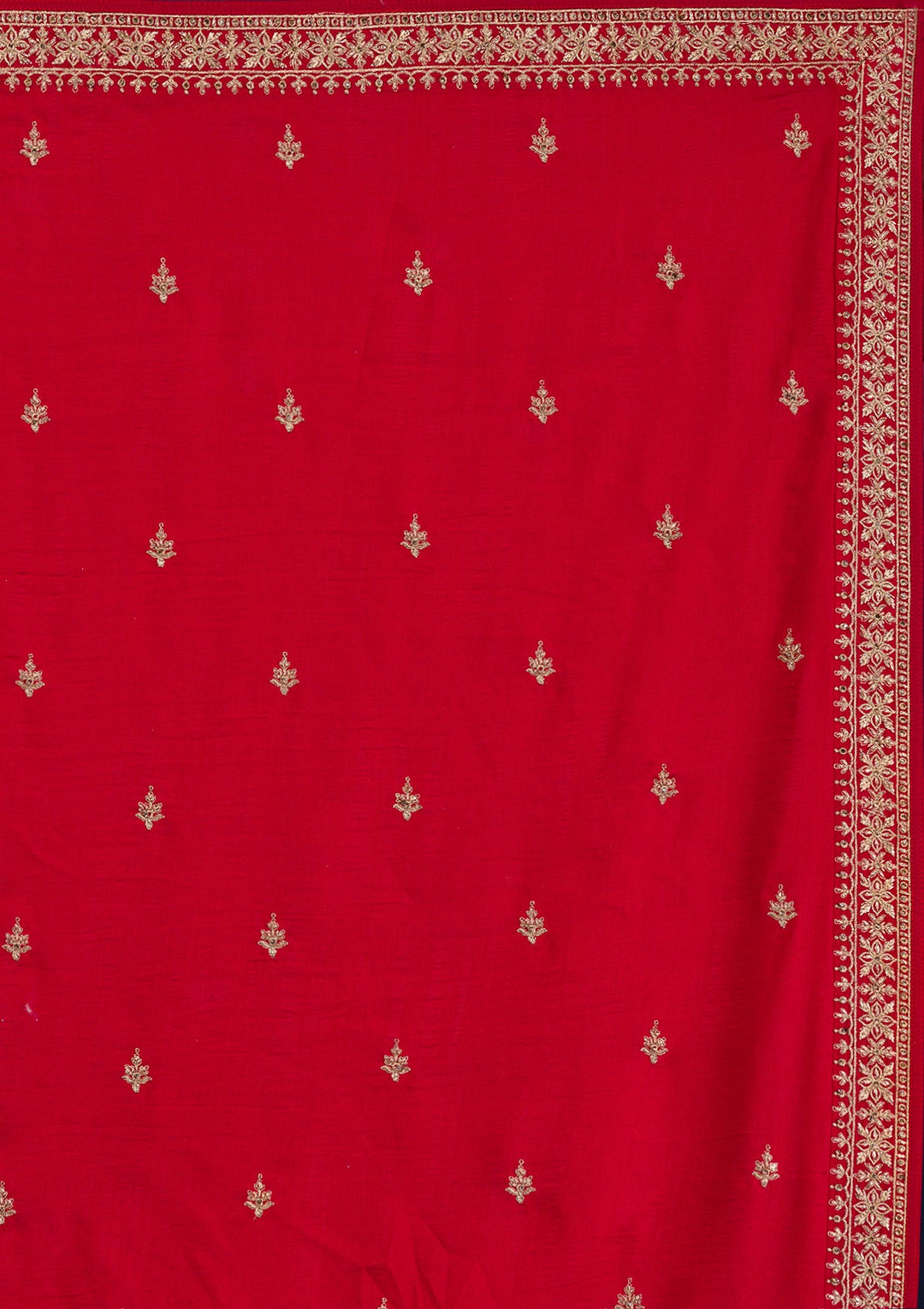 Red Zariwork Raw Silk Readymade Lehenga-Koskii