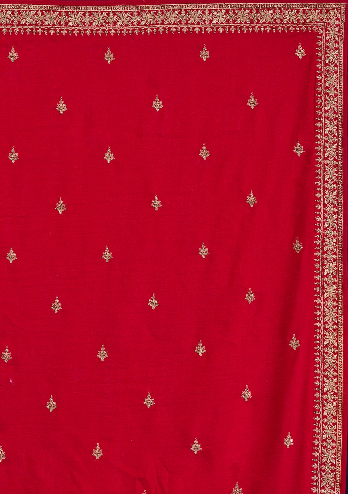 Red Zariwork Raw Silk Readymade Lehenga-Koskii