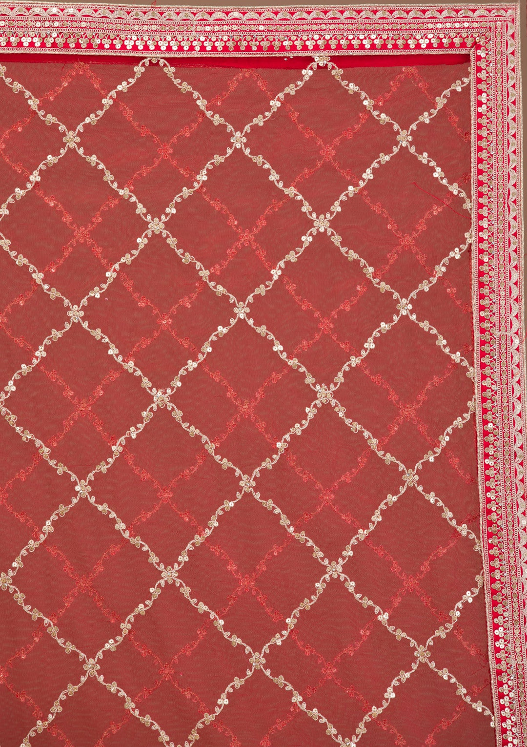 Red Zariwork Raw Silk Readymade Lehenga-Koskii