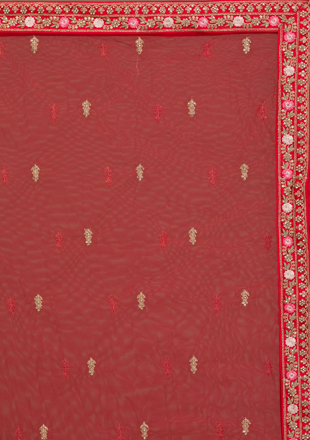 Red Zariwork Raw Silk Readymade Lehenga-Koskii