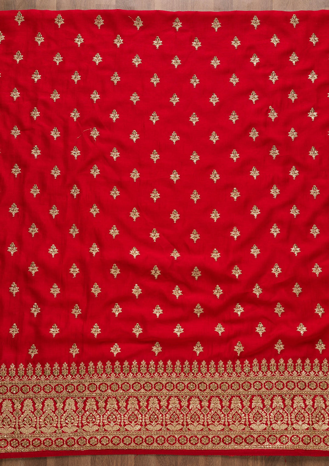 Red Zariwork Raw Silk Unstitched Salwar Suit-Koskii