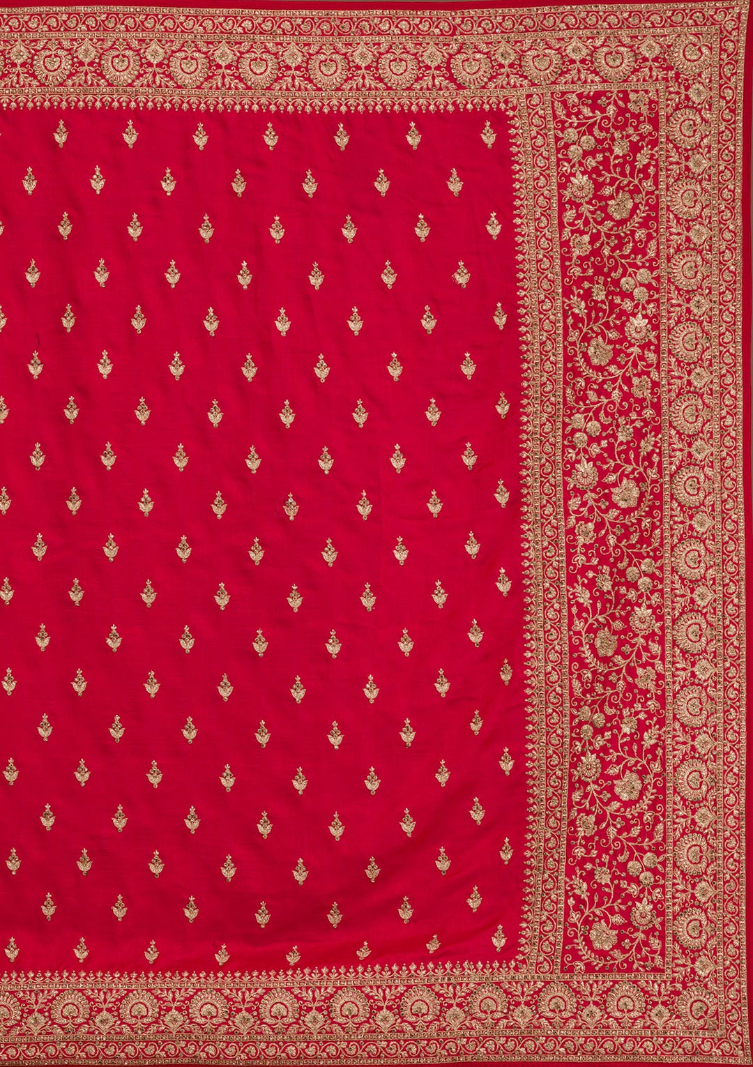 Red Zariwork Raw Silk Saree-Koskii