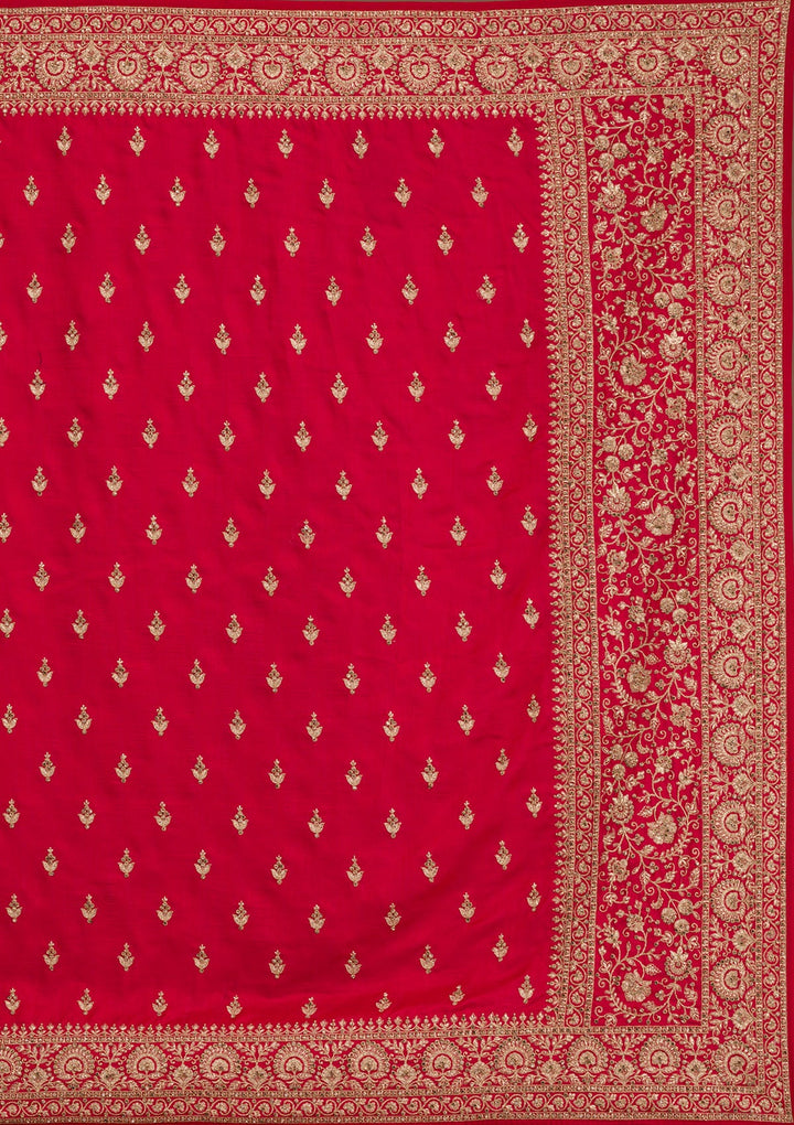 Red Zariwork Raw Silk Saree-Koskii