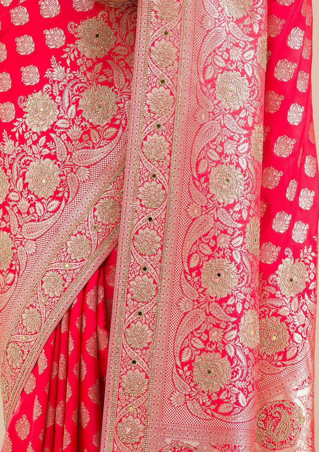 Red Zariwork Raw Silk Saree-Koskii