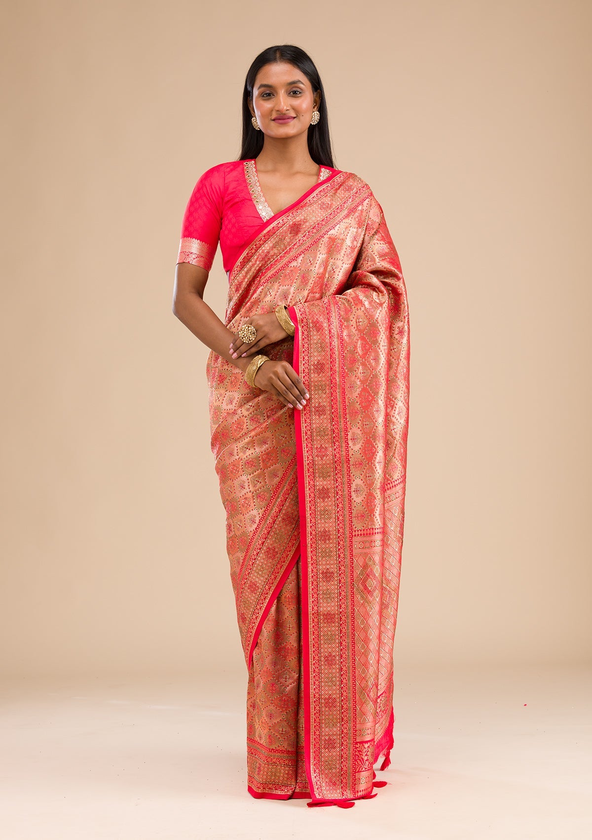 Red Zariwork Raw Silk Saree-Koskii