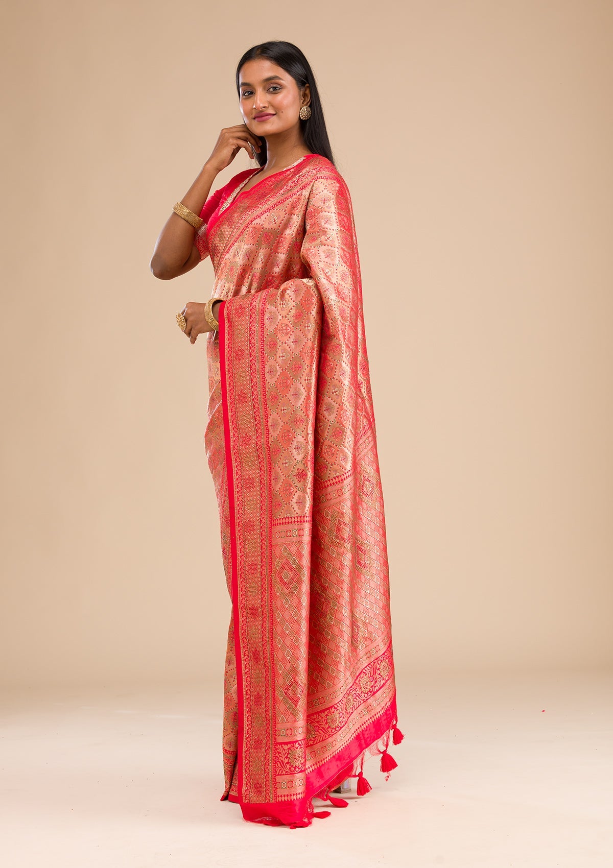 Red Zariwork Raw Silk Saree-Koskii