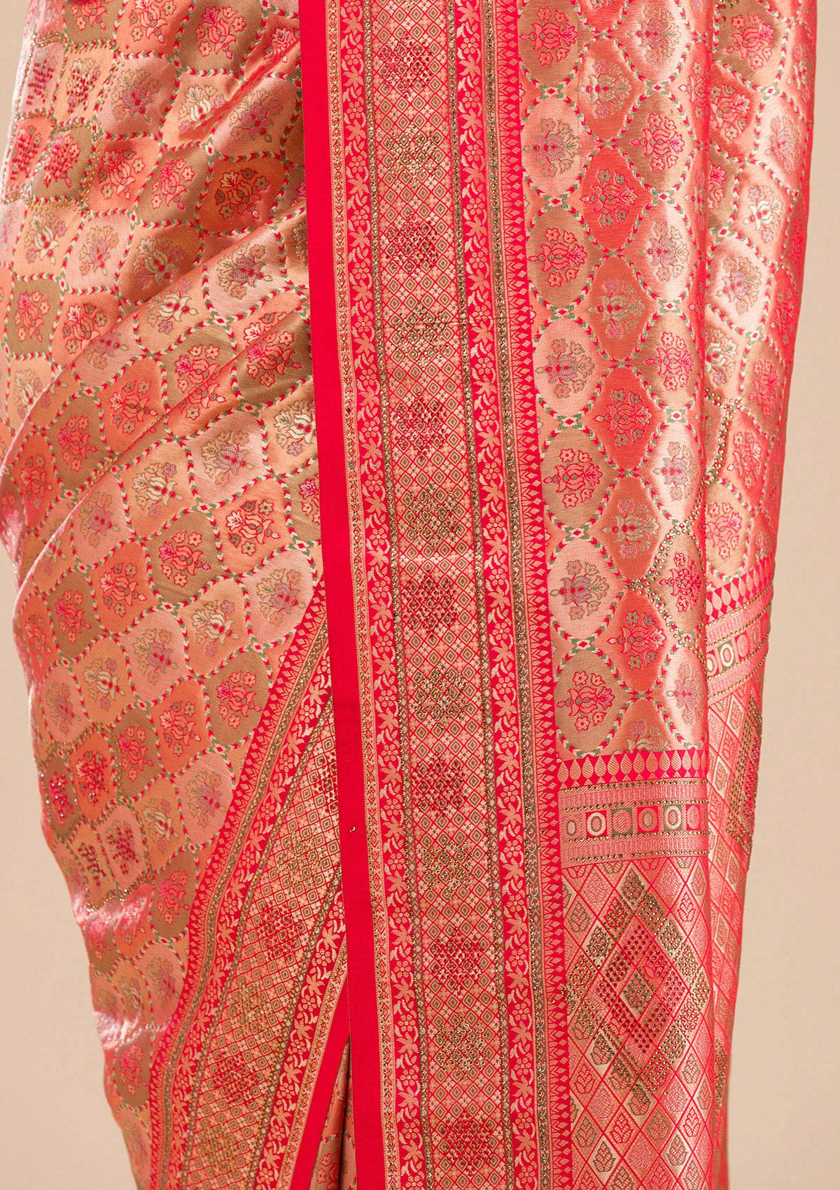 Red Zariwork Raw Silk Saree-Koskii