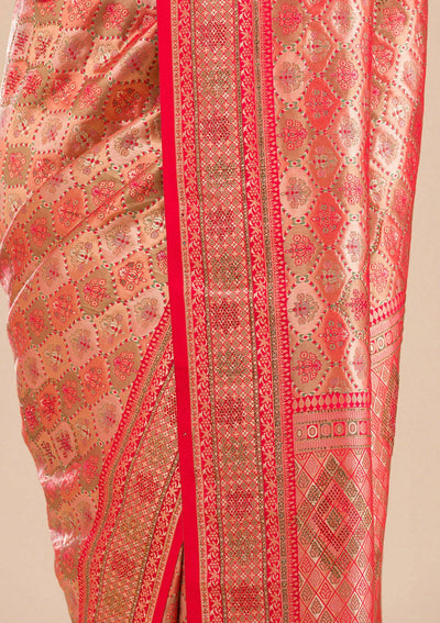 Red Zariwork Raw Silk Saree-Koskii