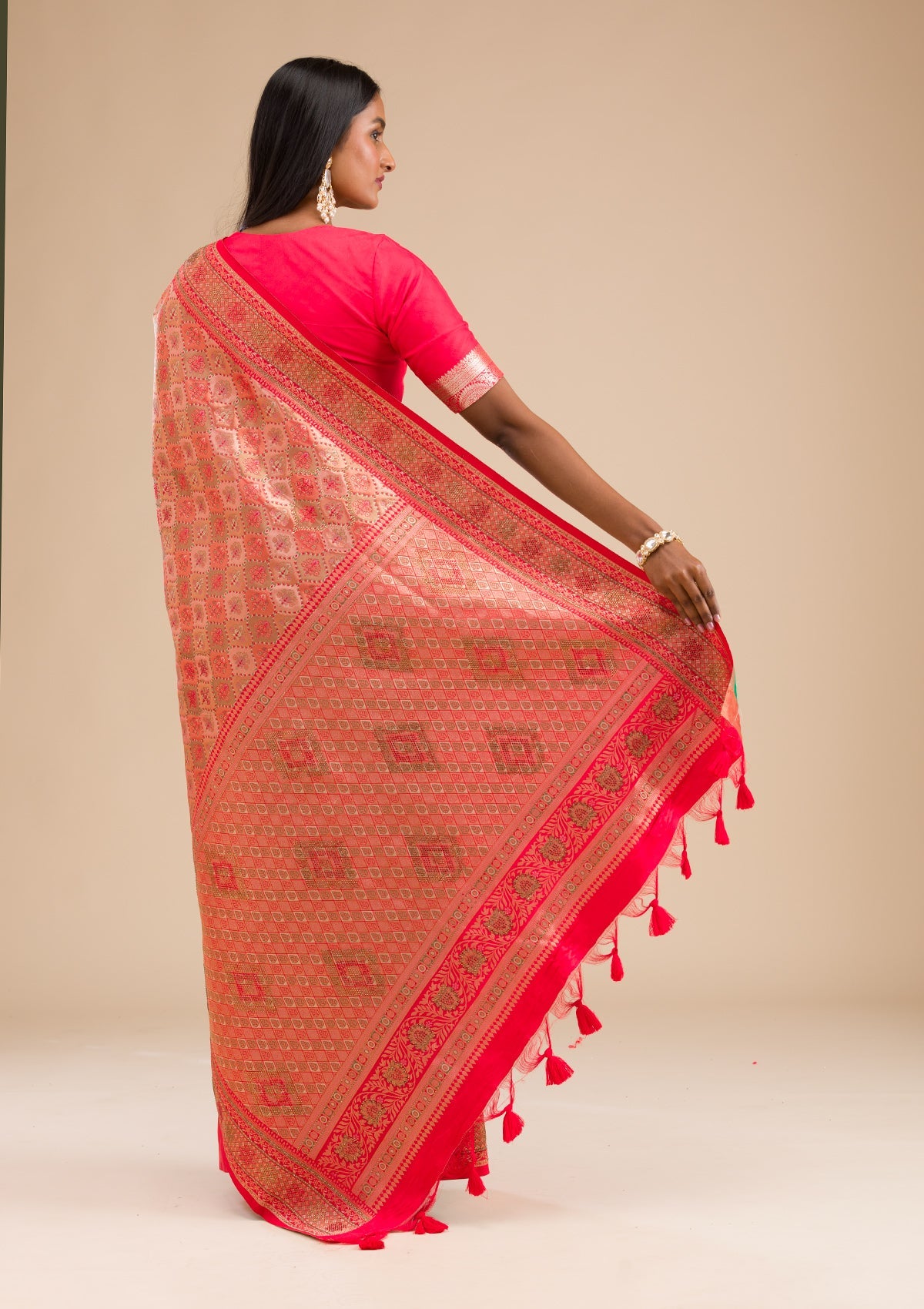 Red Zariwork Raw Silk Saree-Koskii