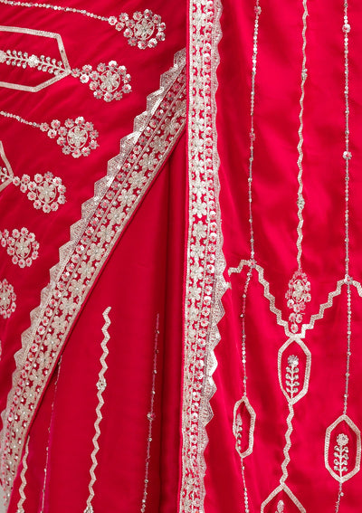 Red Zariwork Satin Saree-Koskii