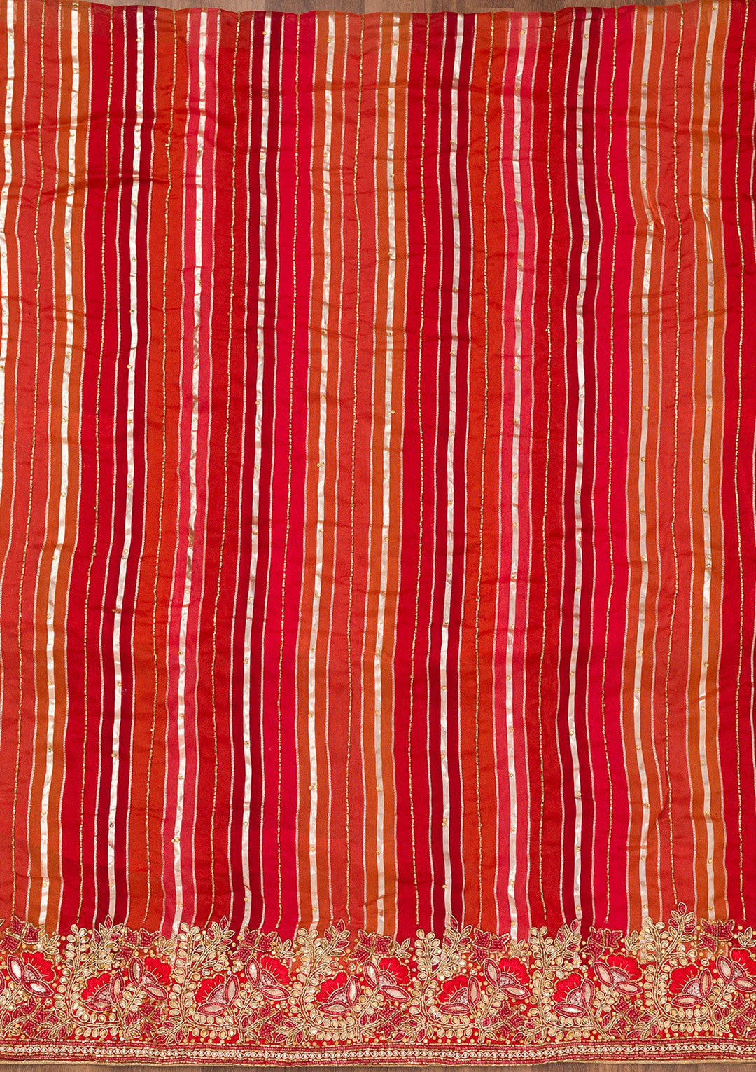 Red Zariwork Semi Crepe Unstitched Salwar Suit-Koskii