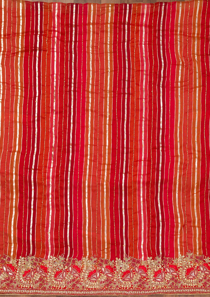 Red Zariwork Semi Crepe Unstitched Salwar Suit-Koskii