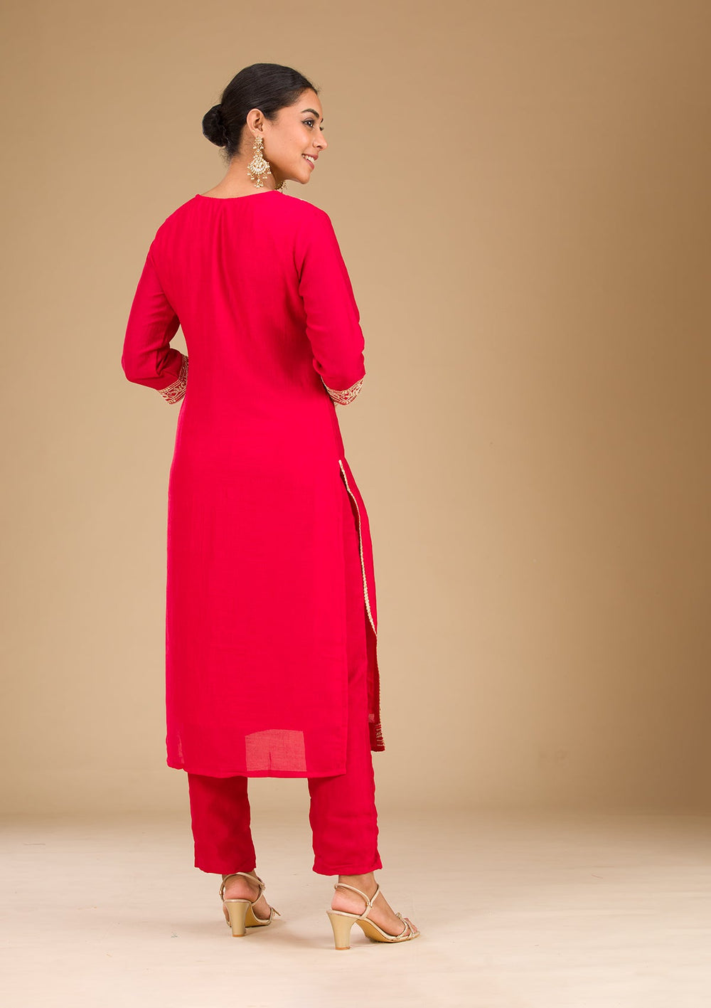 Red Zariwork Semi Crepe Readymade Salwar Suit-Koskii