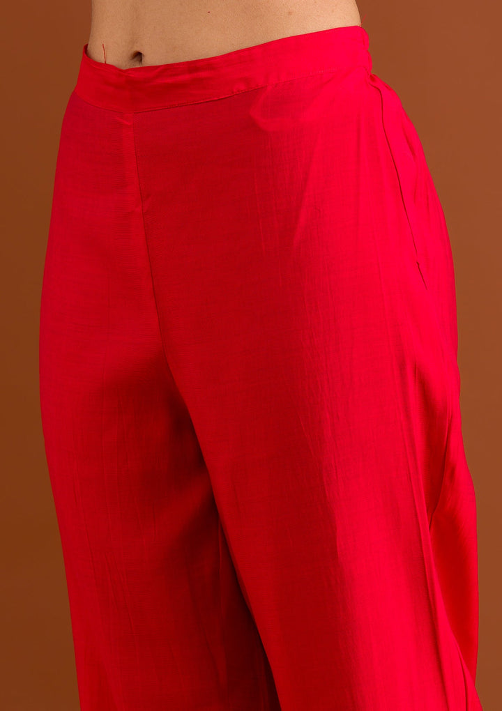 Red Zariwork Semi Crepe Readymade Salwar Suit-Koskii