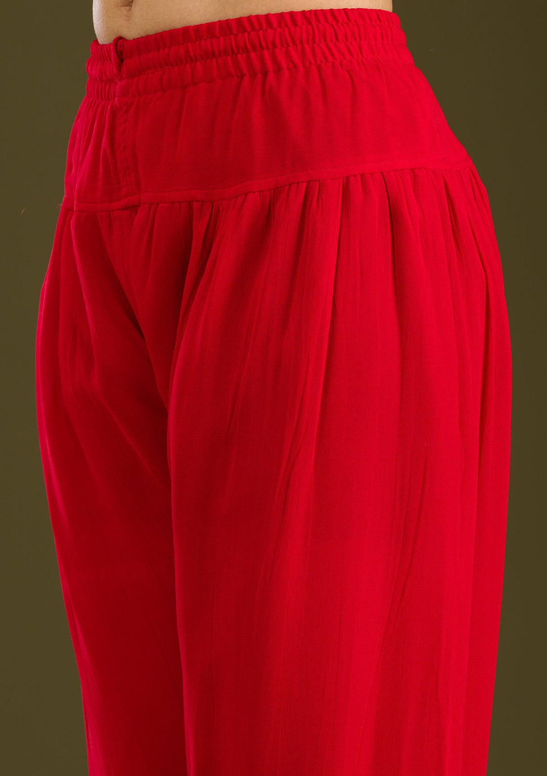 Red Zariwork Semi Crepe Readymade Salwar Suit
