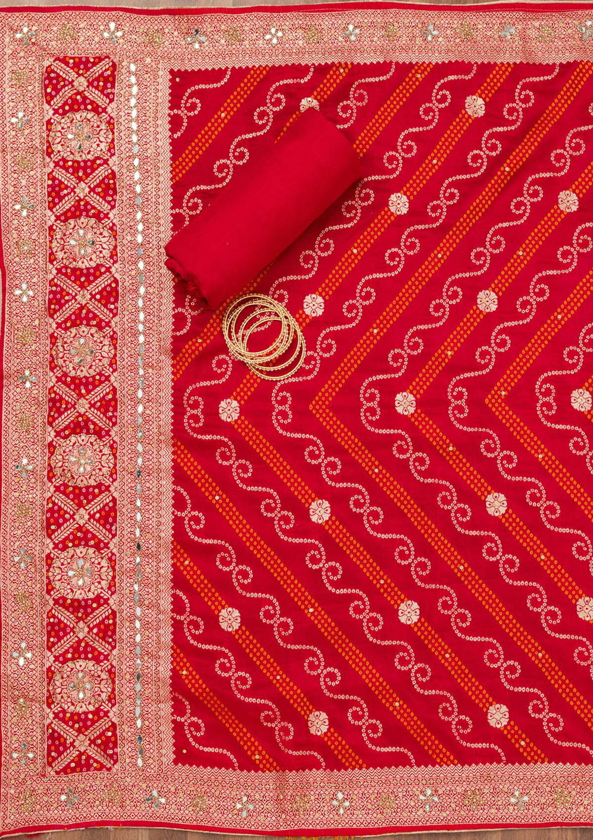 Red Zariwork Semi Crepe Unstitched Salwar Suit-Koskii