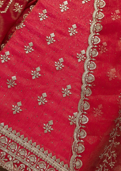 Red Zariwork Shimmer Georgette Unstitched Salwar Suit-Koskii