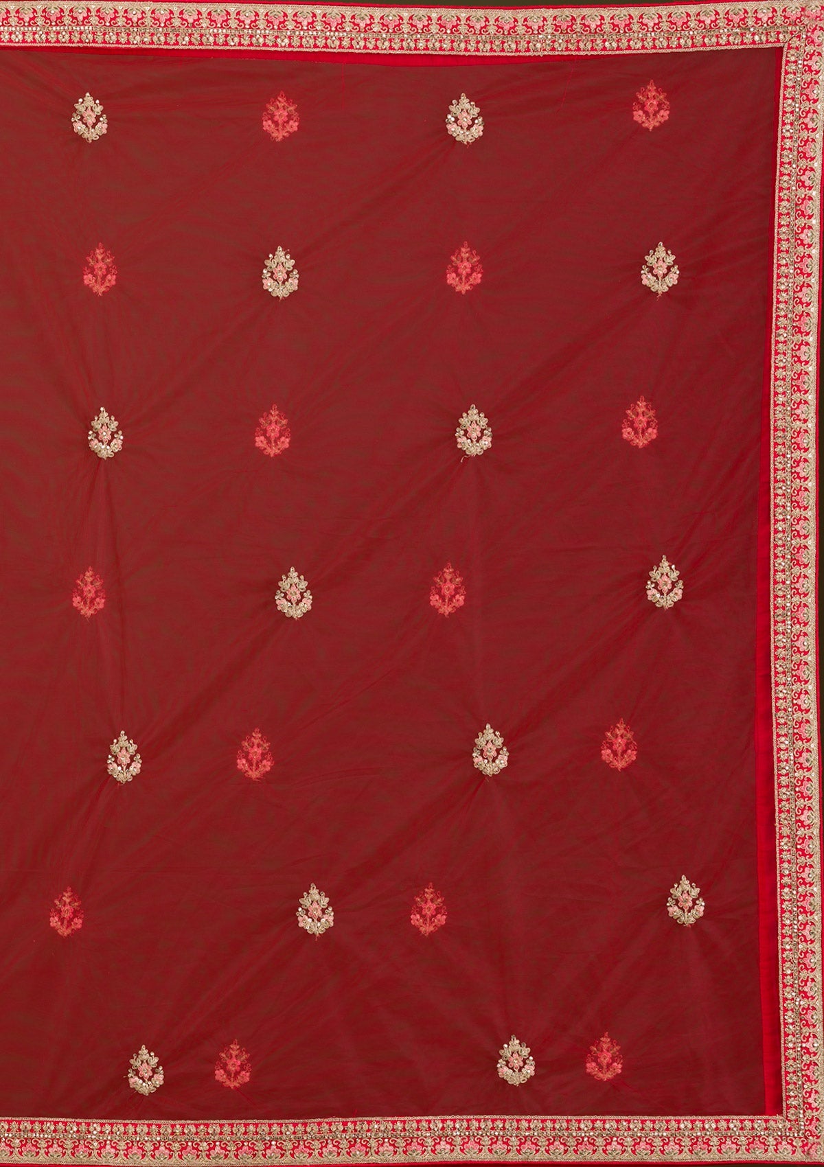 Red Zariwork Silk Readymade Lehenga-Koskii