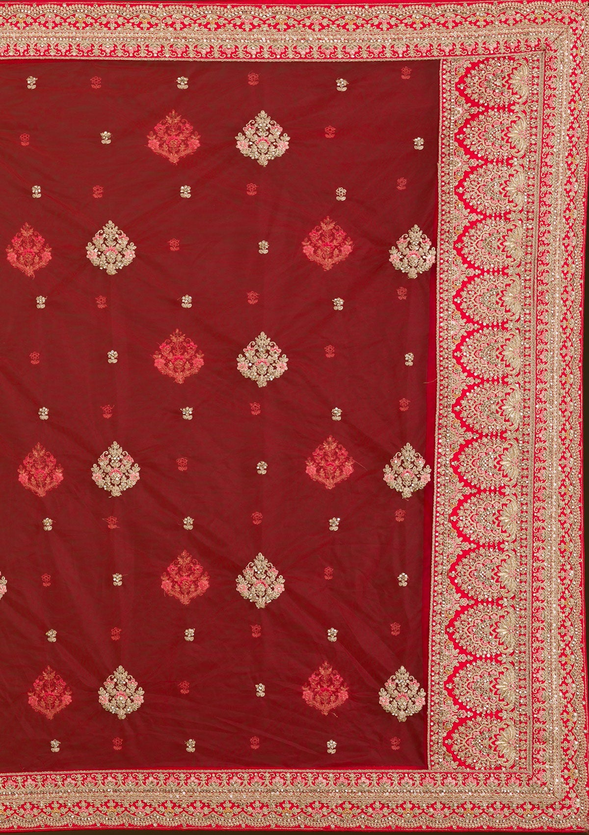 Red Zariwork Silk Readymade Lehenga-Koskii