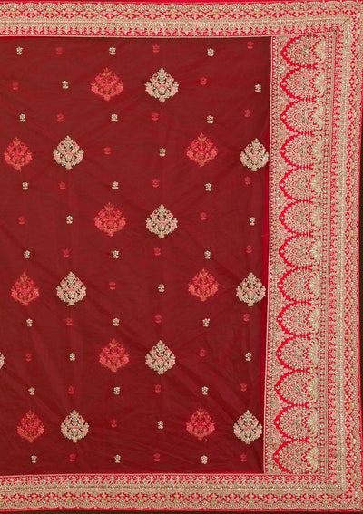 Red Zariwork Silk Readymade Lehenga-Koskii