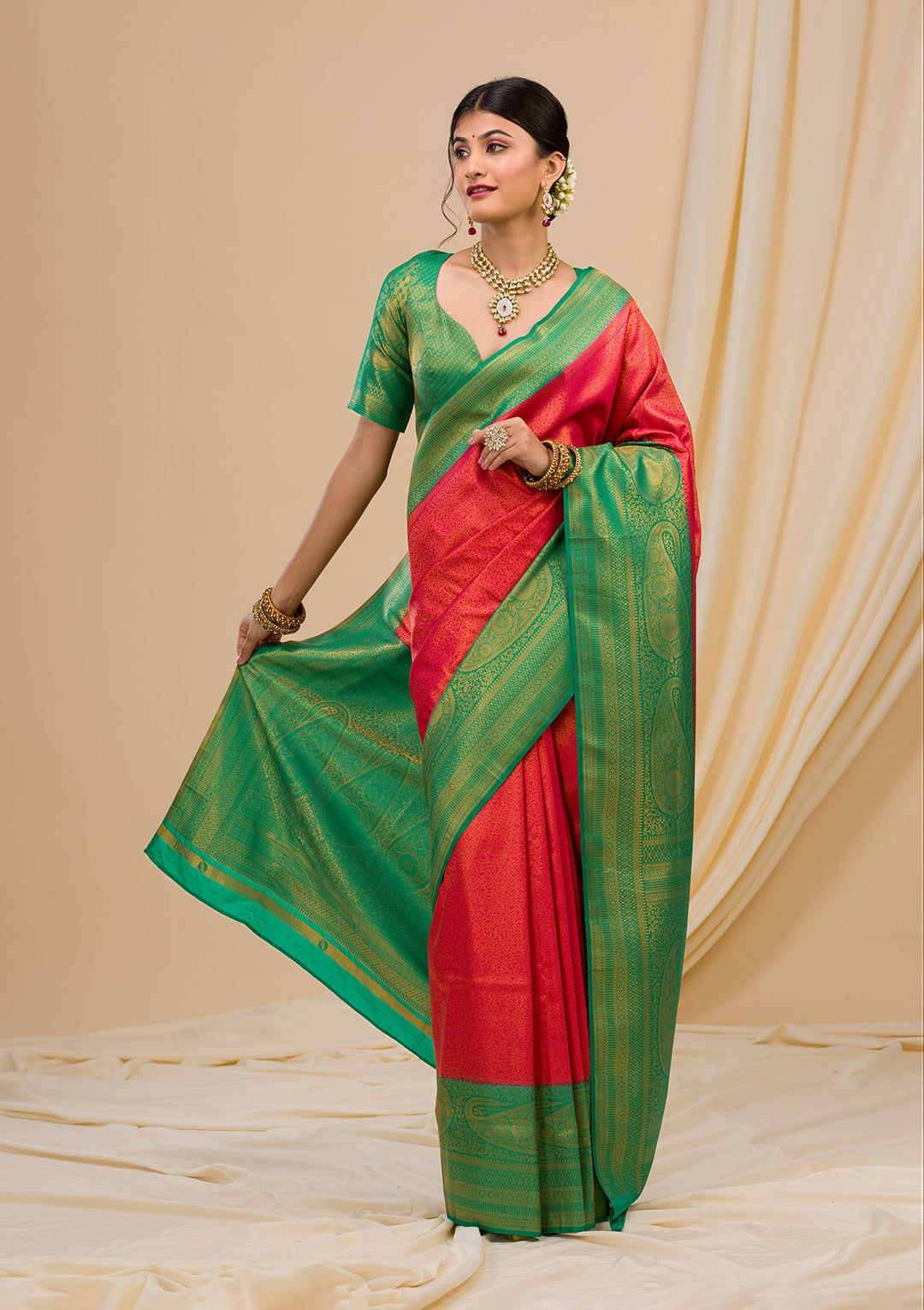 Red Zariwork Soft Silk Saree-Koskii