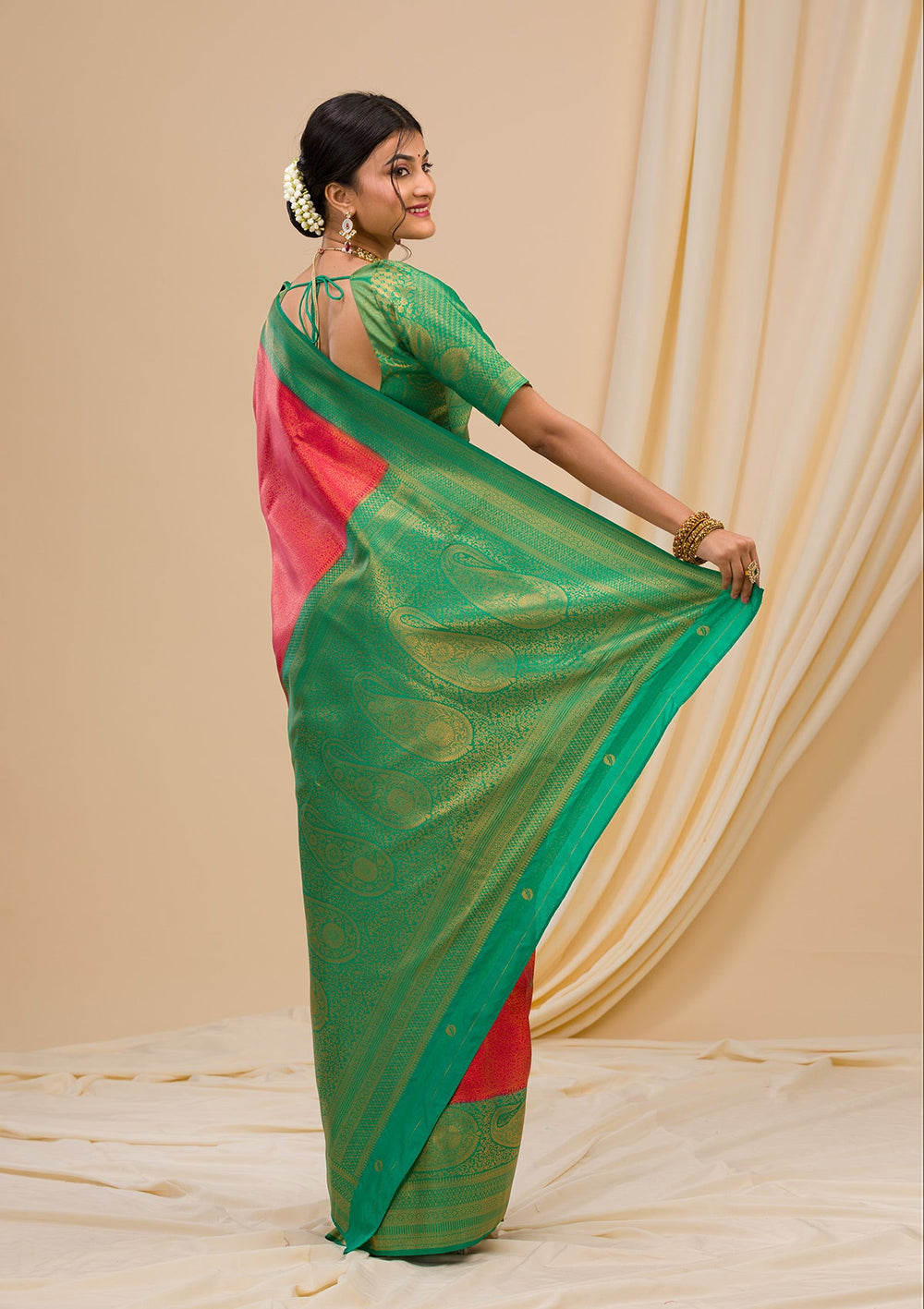 Red Zariwork Soft Silk Saree-Koskii