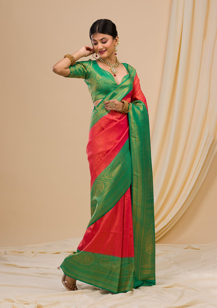 Red Zariwork Soft Silk Saree-Koskii
