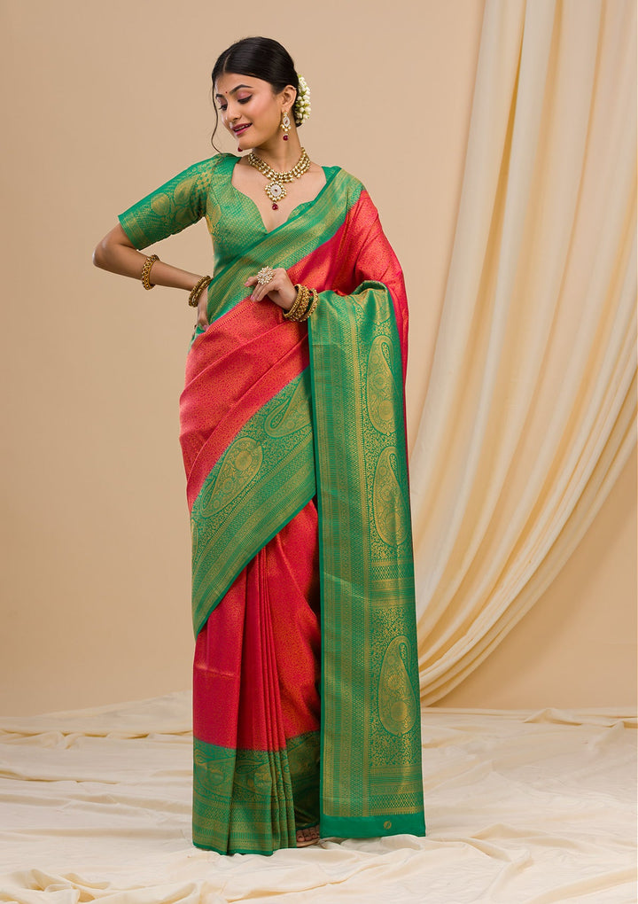 Red Zariwork Soft Silk Saree-Koskii