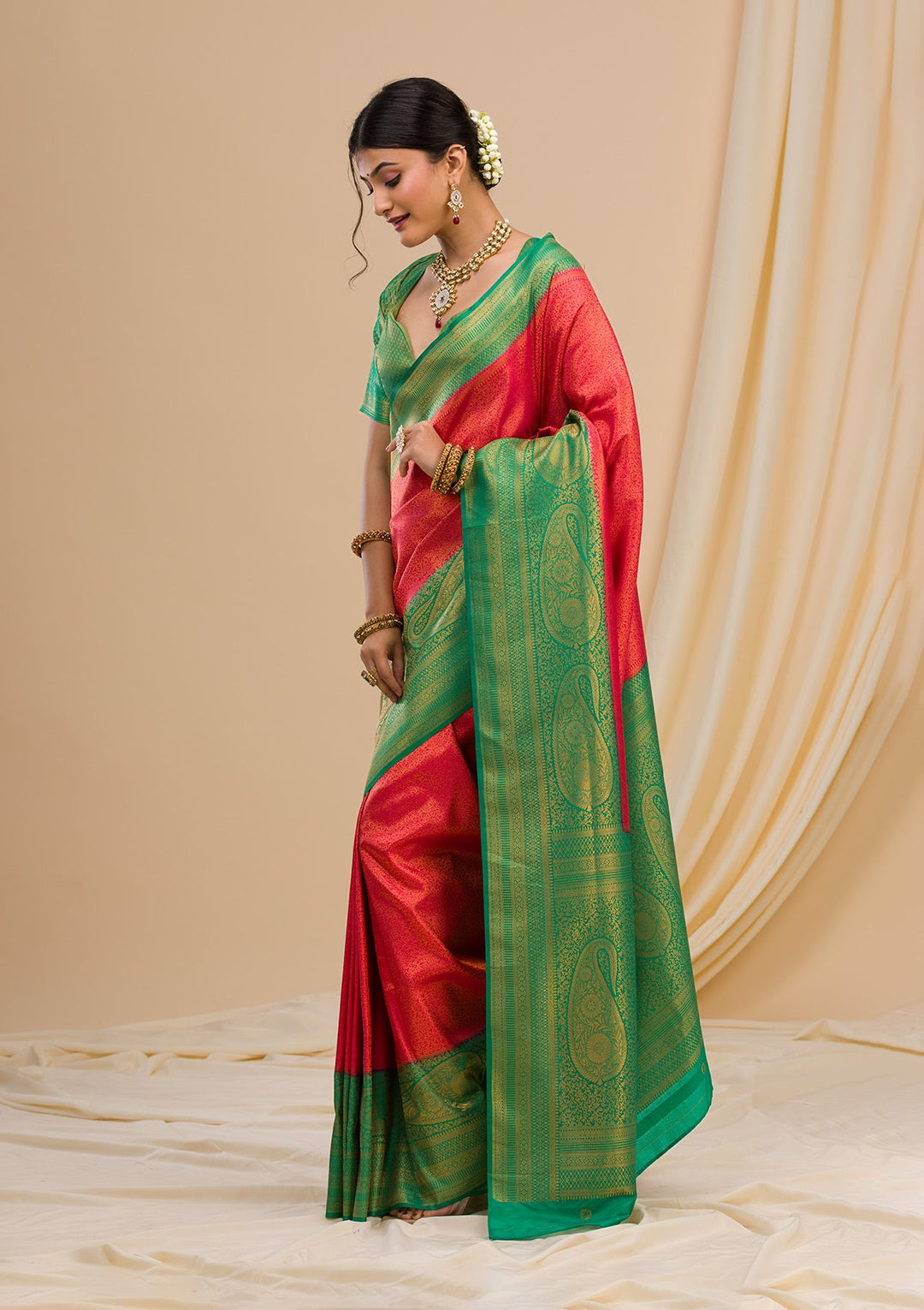 Red Zariwork Soft Silk Saree-Koskii
