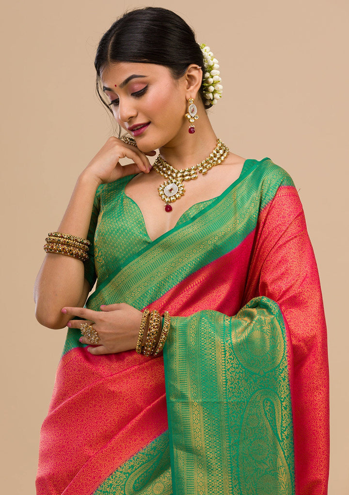 Red Zariwork Soft Silk Saree-Koskii