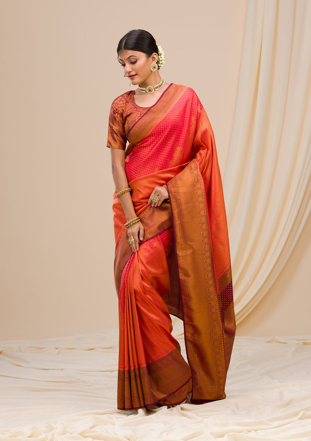Red Zariwork Soft Silk Saree-Koskii