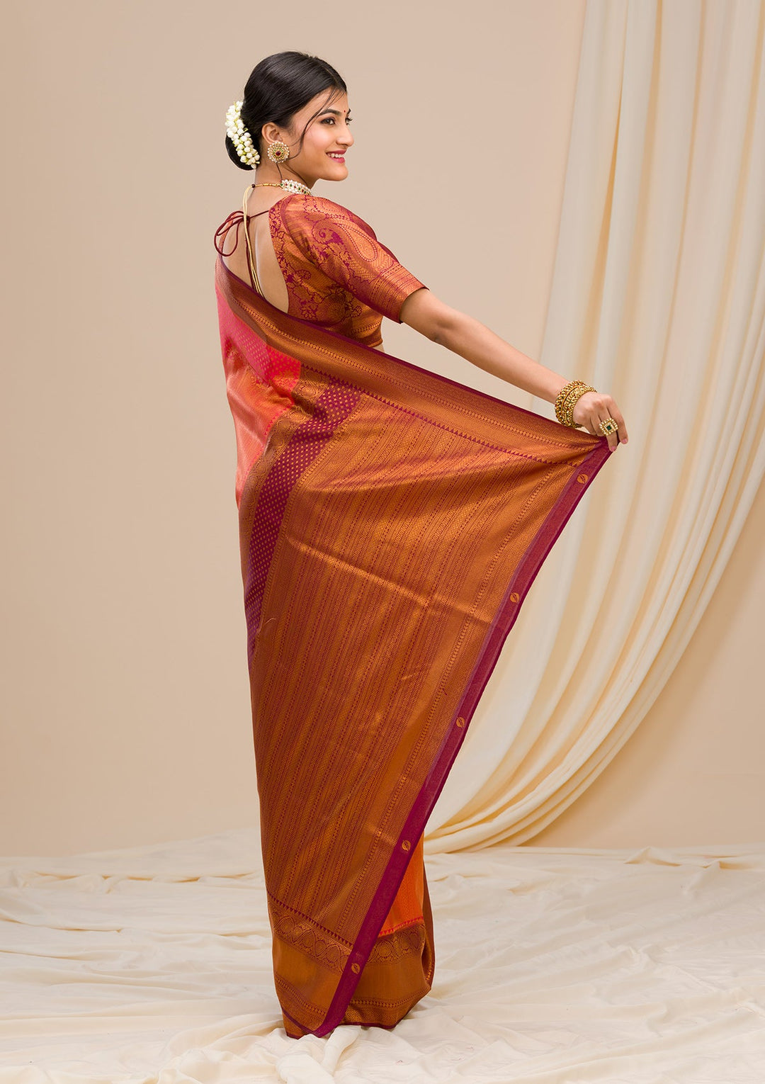 Red Zariwork Soft Silk Saree-Koskii