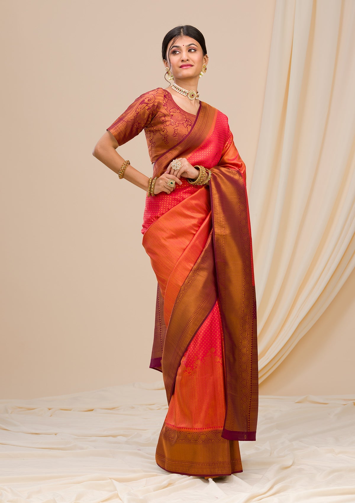 Red Zariwork Soft Silk Saree-Koskii