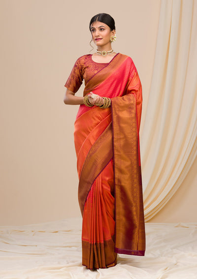 Red Zariwork Soft Silk Saree-Koskii