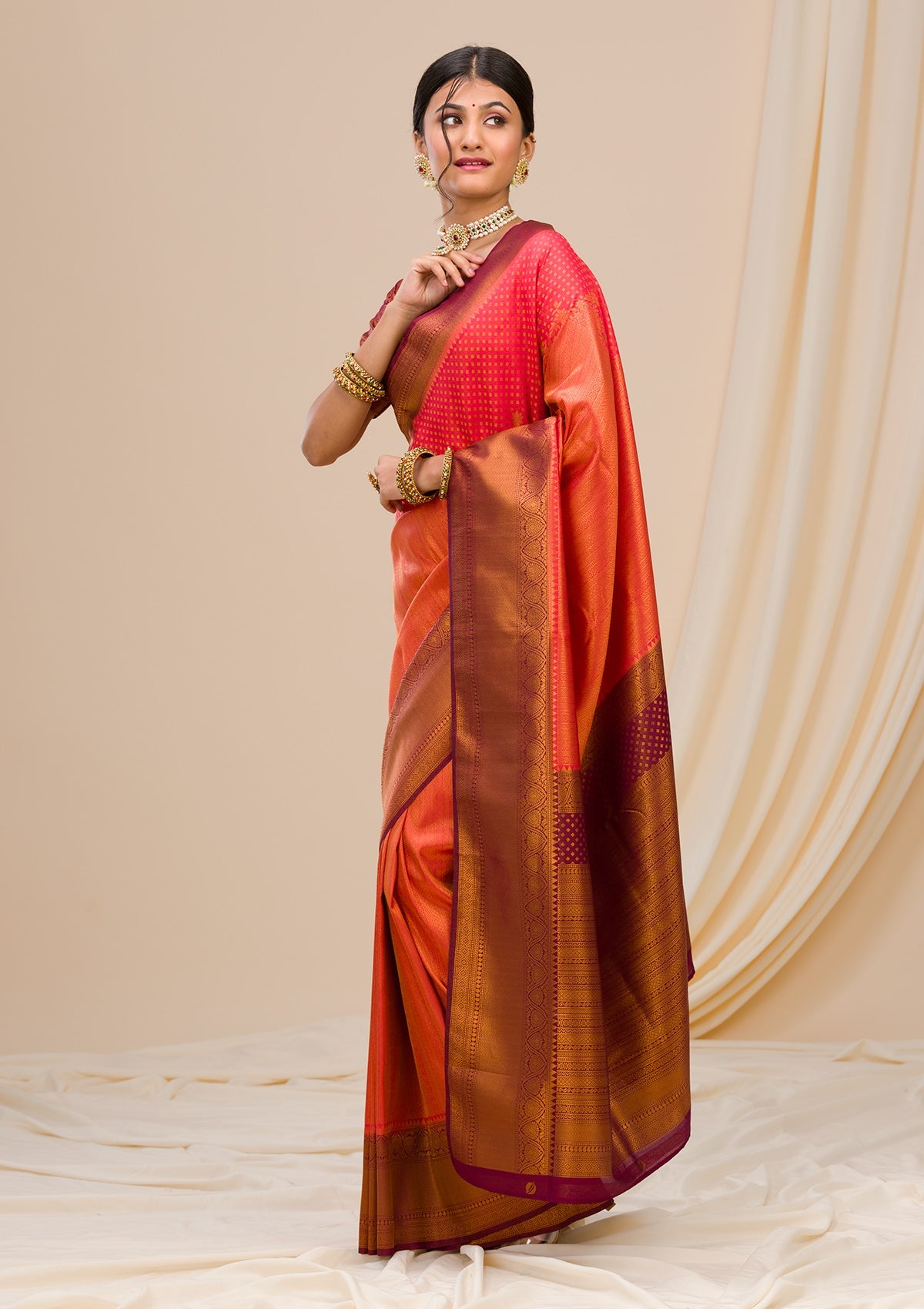 Red Zariwork Soft Silk Saree-Koskii