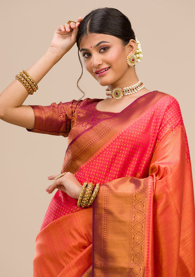 Red Zariwork Soft Silk Saree-Koskii