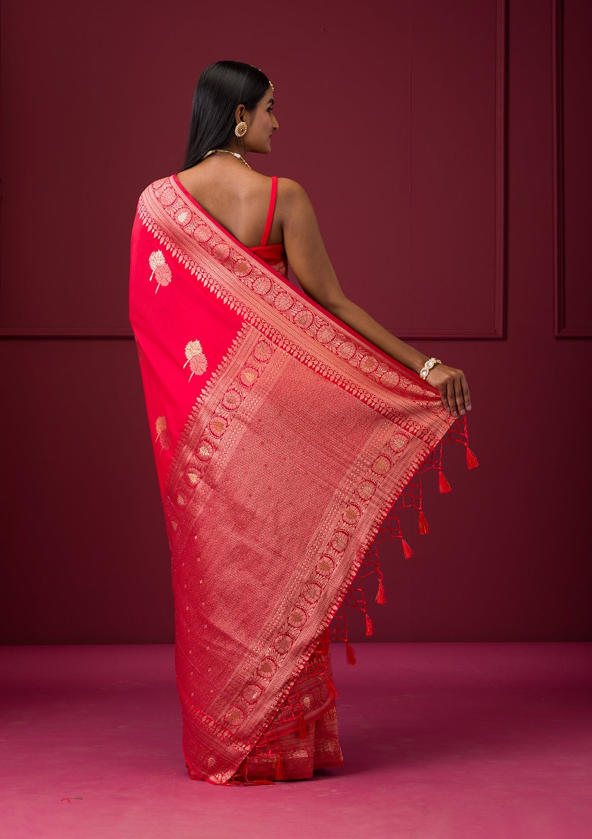 Red Zariwork Soft Silk Saree-Koskii