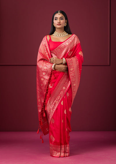 Red Zariwork Soft Silk Saree-Koskii