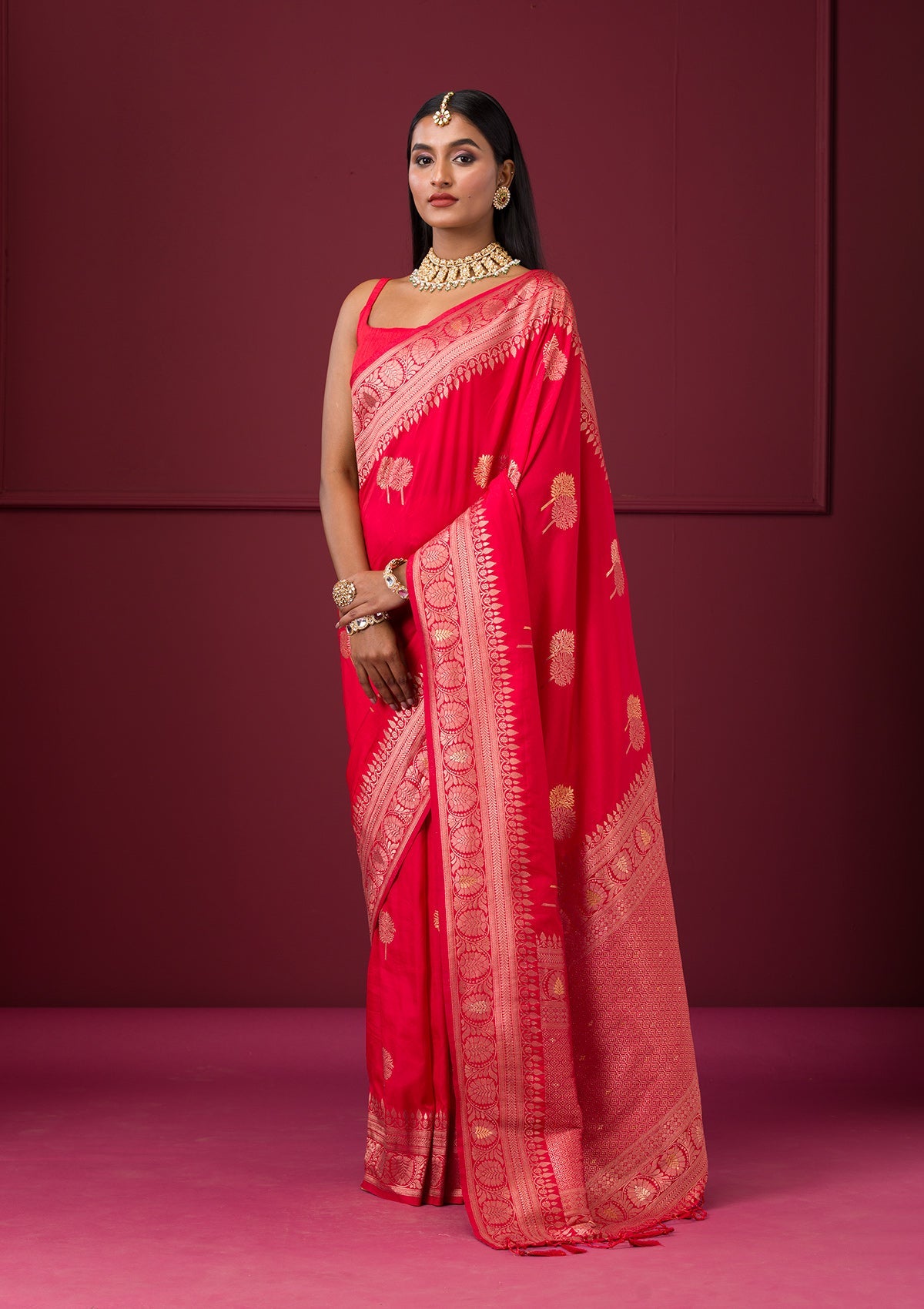 Red Zariwork Soft Silk Saree-Koskii