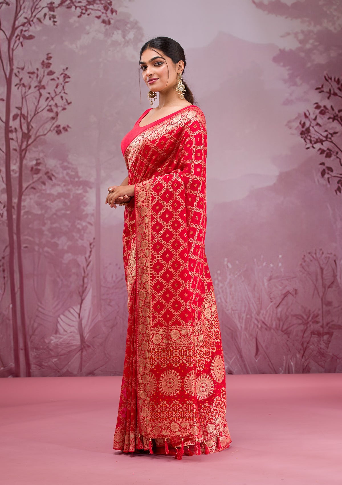 Red Zariwork Soft Silk Saree-Koskii