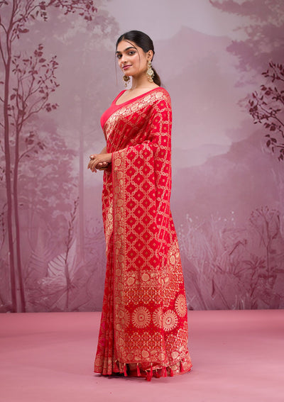 Red Zariwork Soft Silk Saree-Koskii