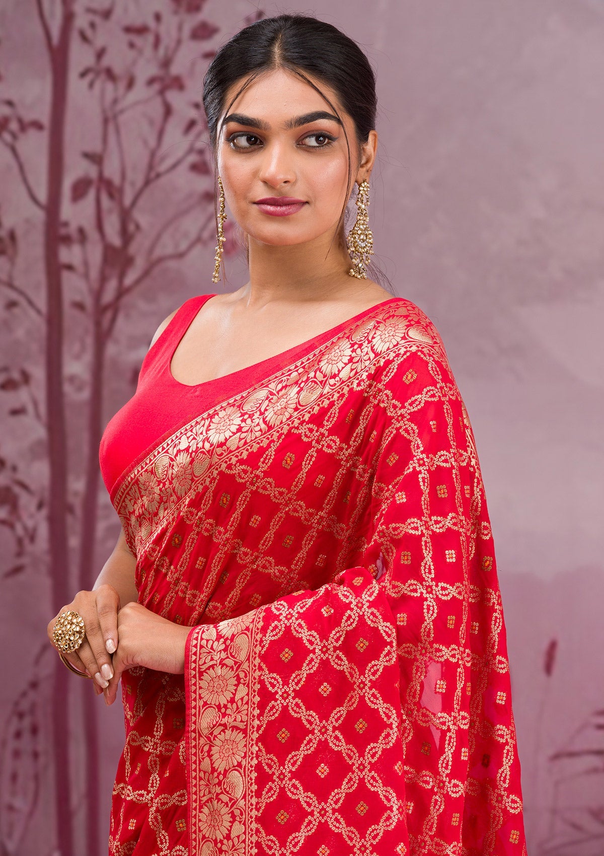 Red Zariwork Soft Silk Saree-Koskii