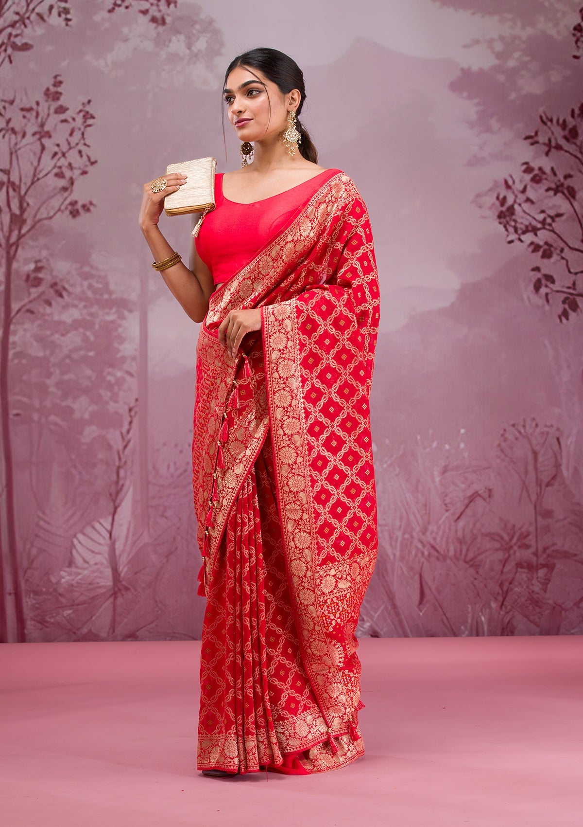 Red Zariwork Soft Silk Saree-Koskii