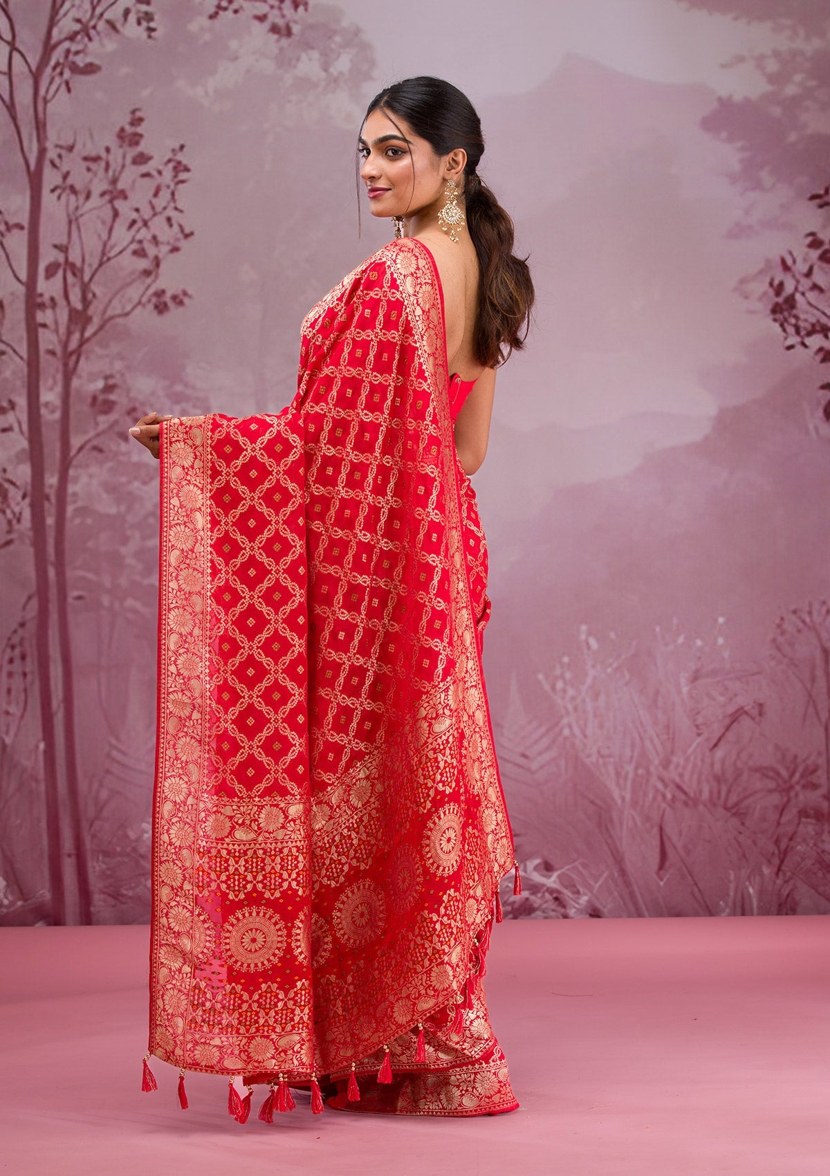 Red Zariwork Soft Silk Saree-Koskii