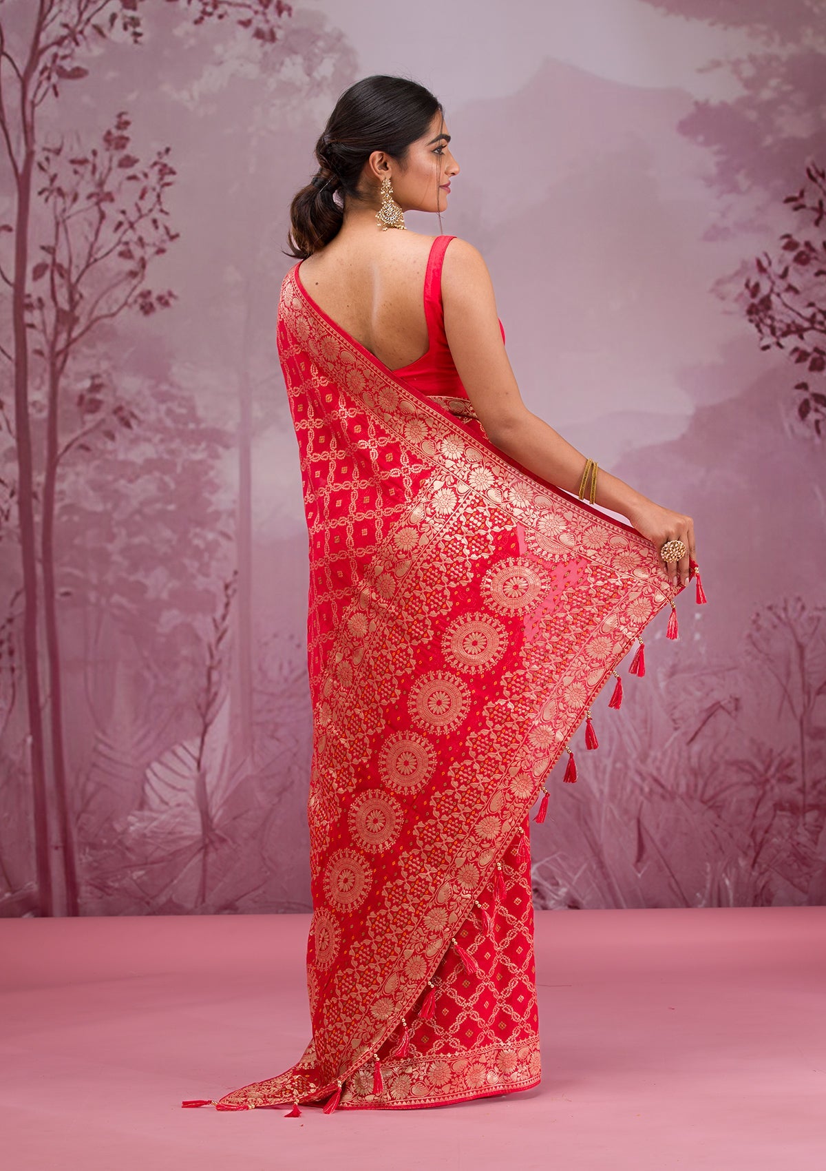 Red Zariwork Soft Silk Saree-Koskii