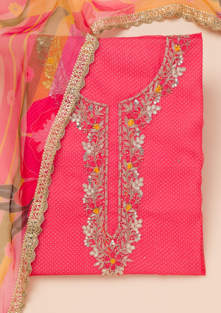 Red Zariwork Tissue Unstitched Salwar Suit-Koskii