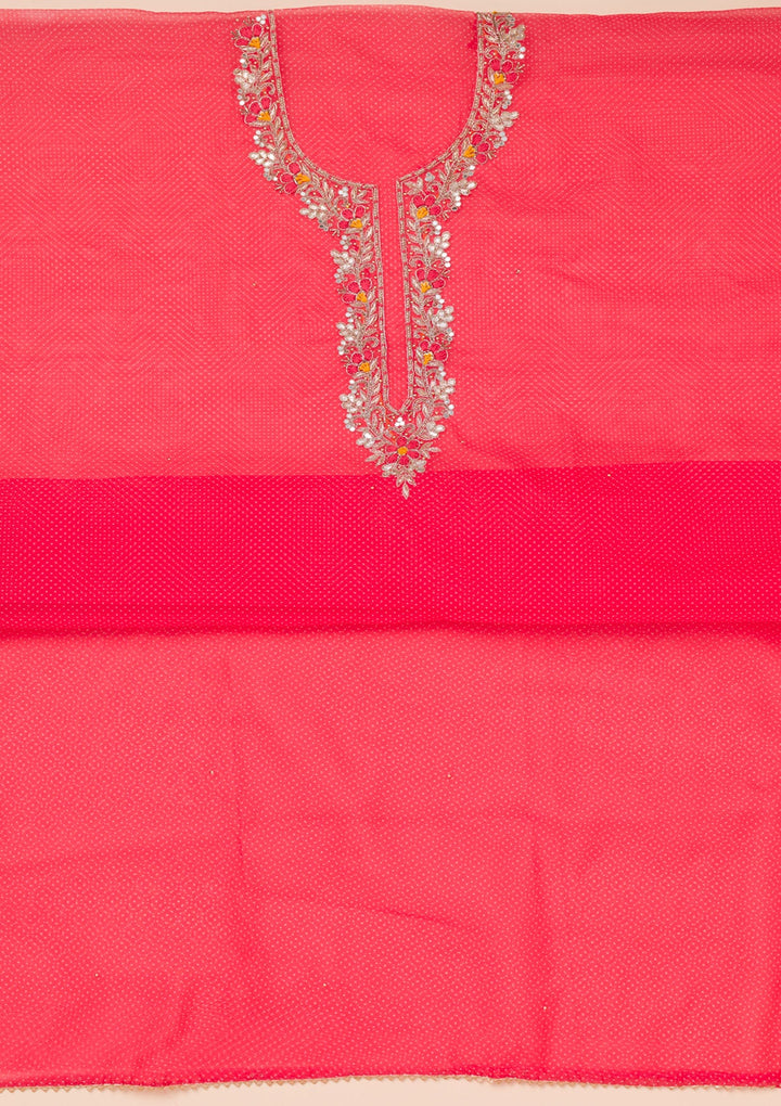 Red Zariwork Tissue Unstitched Salwar Suit-Koskii